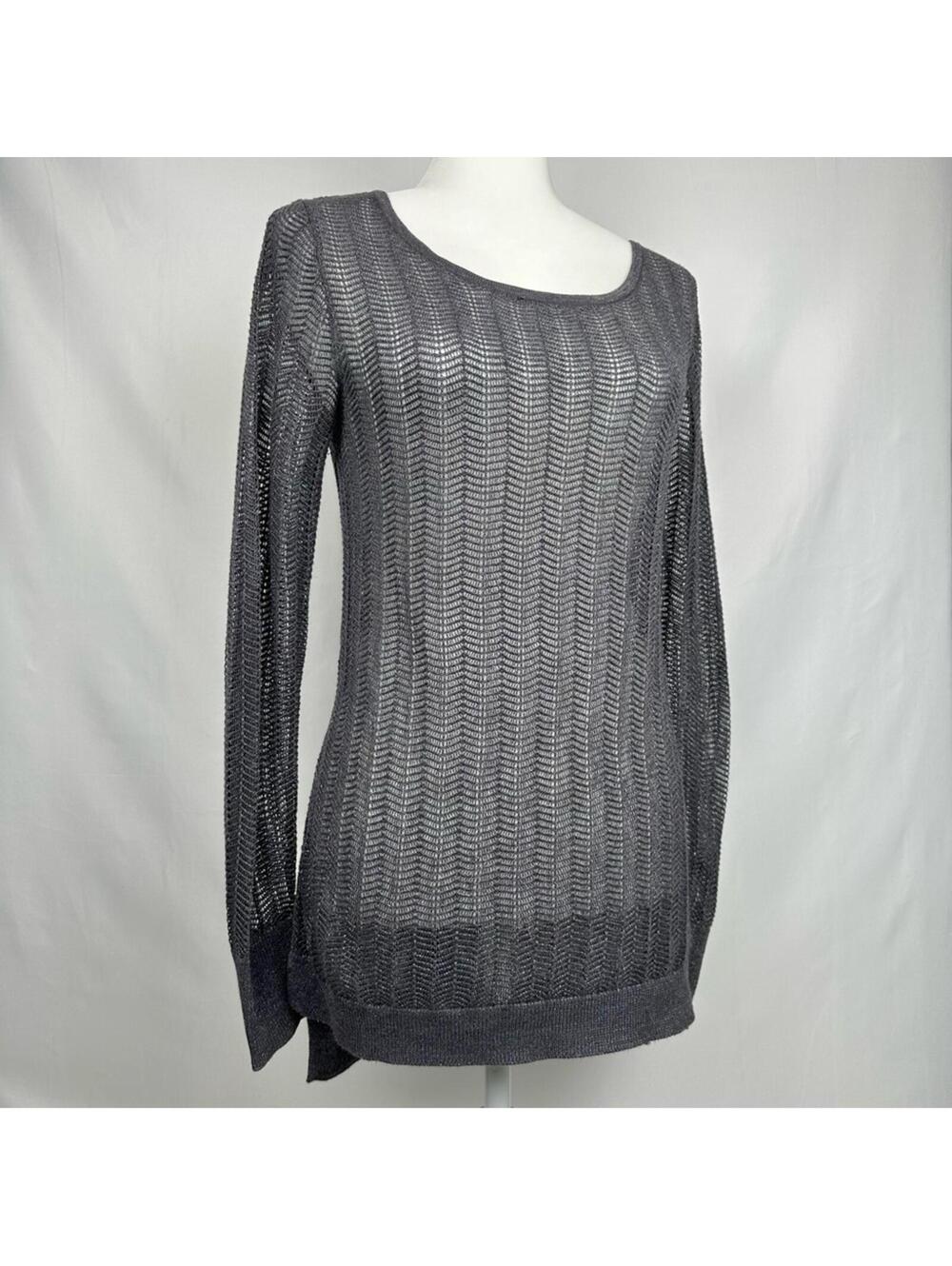 Original Frenchi Gray Metallic Knit High/Low Chevron Pattern Sweater Size S NWOT